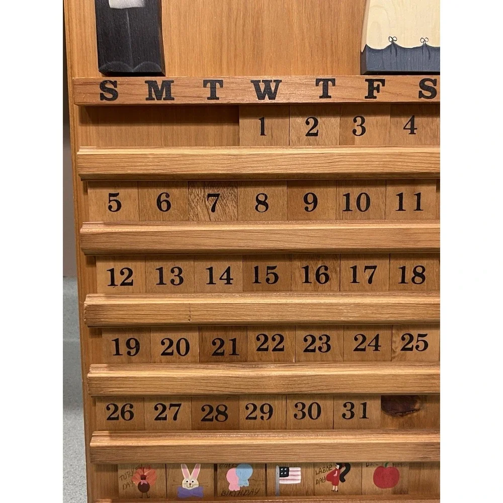 Wooden Amish Country Folk Art Hanging Perpetual Calendar Cottage Grandma Core